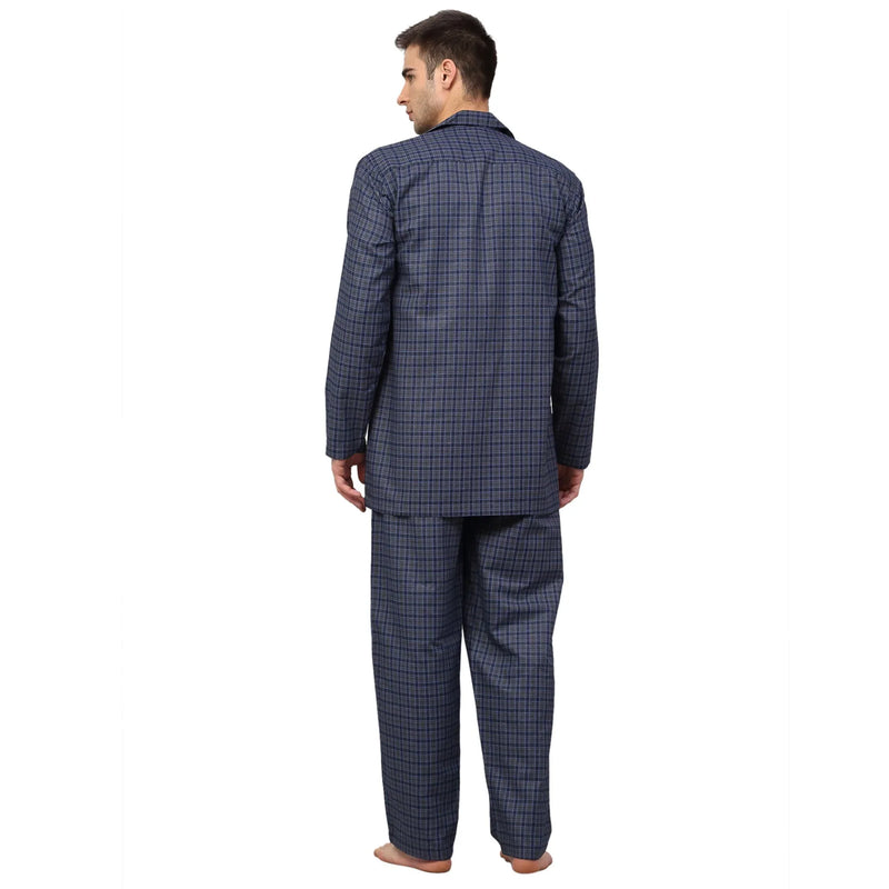 Jainish Men's Navy Blue Checked Night Suits ( GNS 001Navy-Grey )