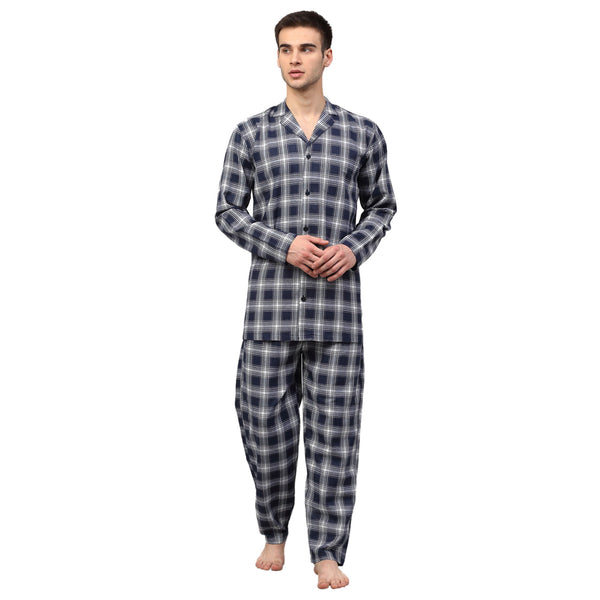 Indian Needle Men's Navy Blue Checked Night Suits