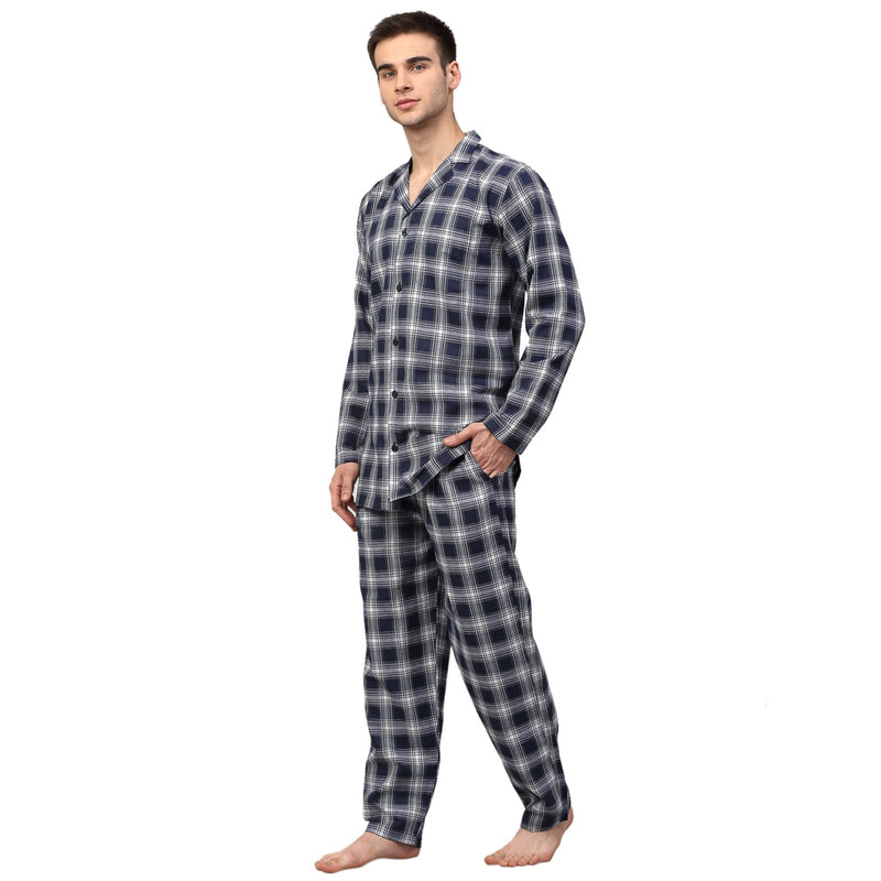 Indian Needle Men's Navy Blue Checked Night Suits