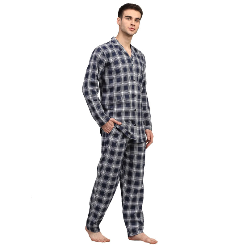 Jainish Men's Navy Blue Checked Night Suits ( GNS 001Navy-White )