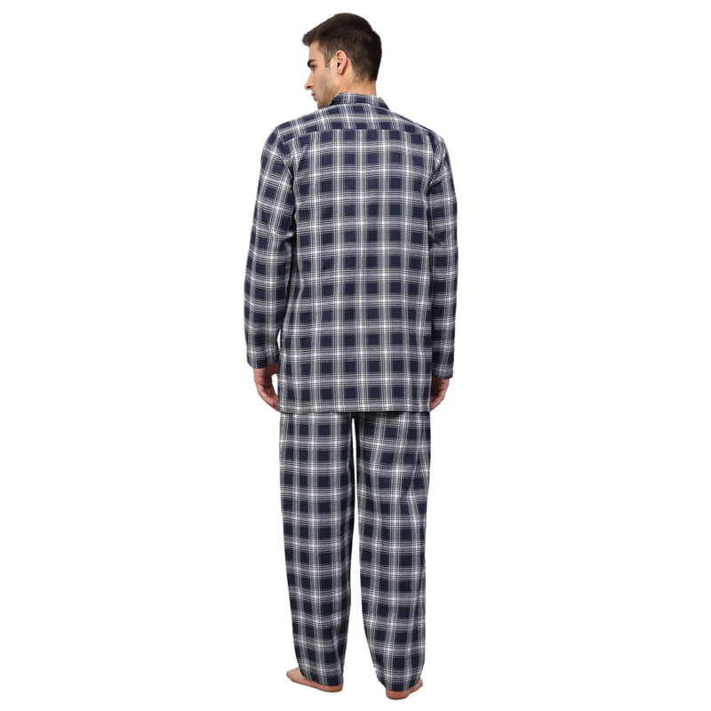 Jainish Men's Navy Blue Checked Night Suits ( GNS 001Navy-White )