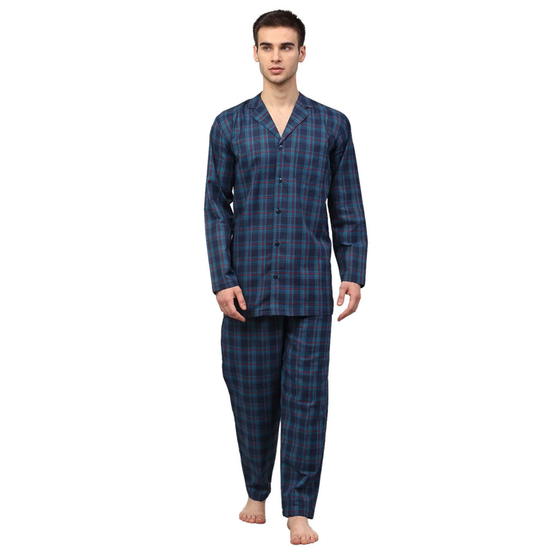 Jainish Men's Navy Blue Checked Night Suits ( GNS 001Navy )