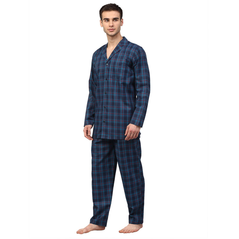 Indian Needle Men's Navy Blue Checked Night Suits