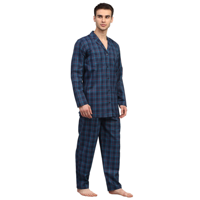 Indian Needle Men's Navy Blue Checked Night Suits