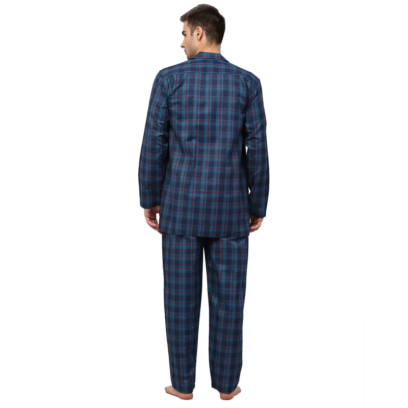 Jainish Men's Navy Blue Checked Night Suits ( GNS 001Navy )