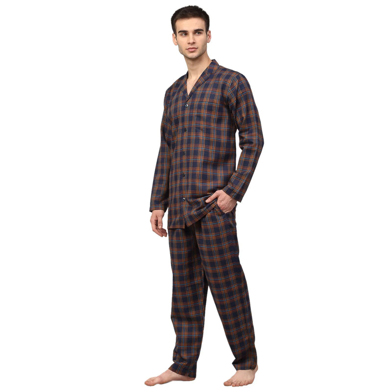 Jainish Men's Orange Checked Night Suits ( GNS 001Orange-Blue )