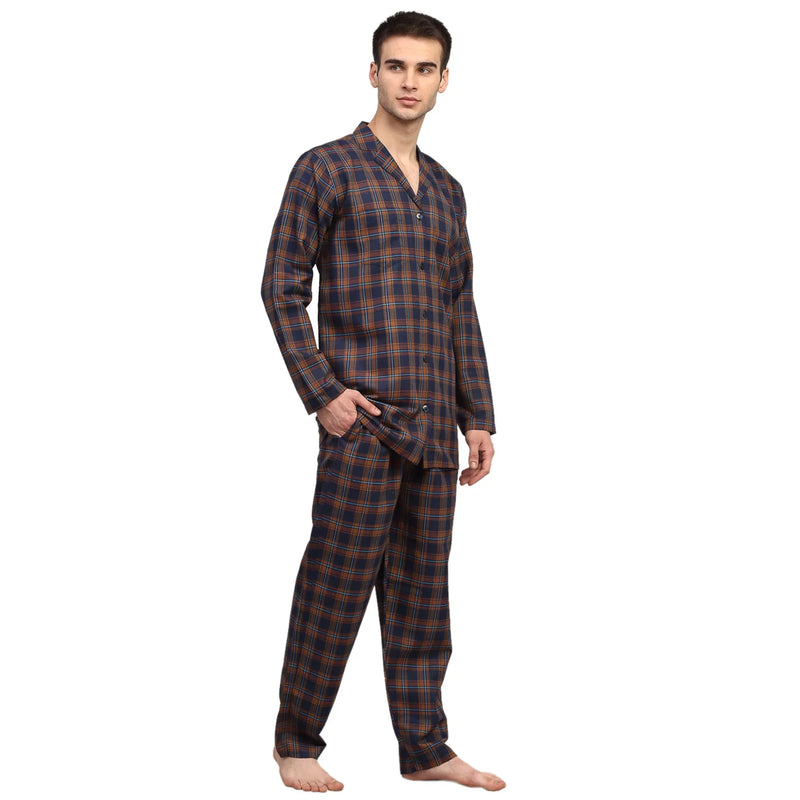 Jainish Men's Orange Checked Night Suits ( GNS 001Orange-Blue )