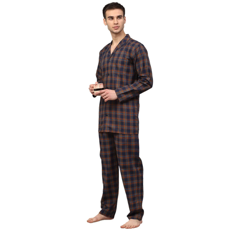 Jainish Men's Orange Checked Night Suits ( GNS 001Orange-Blue )