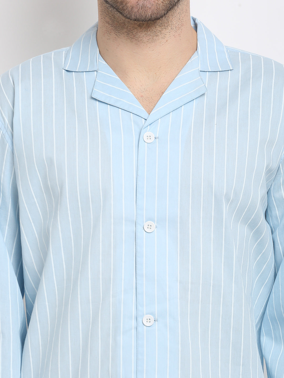 Indian Needle Men's Sky Cotton Striped Night Suits