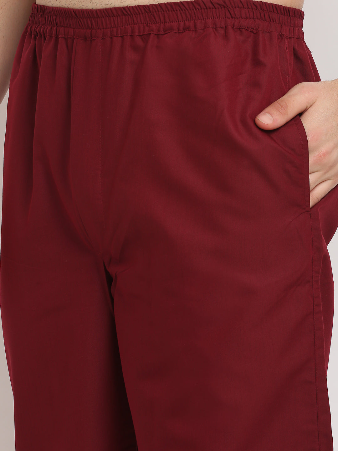 Indian Needle Men's Maroon Cotton Solid Night Suits