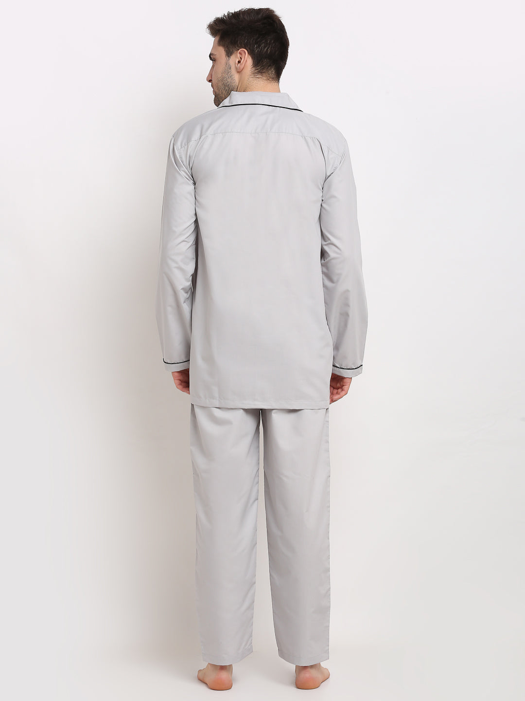 Indian Needle Men's Steel-Grey Cotton Solid Night Suits