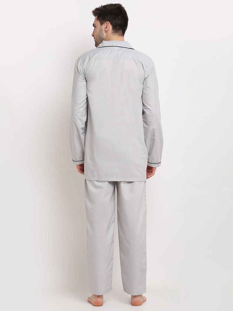 Indian Needle Men's Steel-Grey Cotton Solid Night Suits