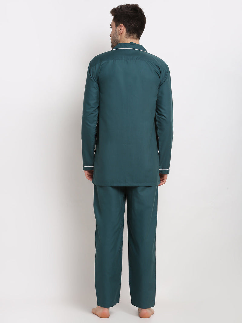 Indian Needle Men's Teal Cotton Solid Night Suits