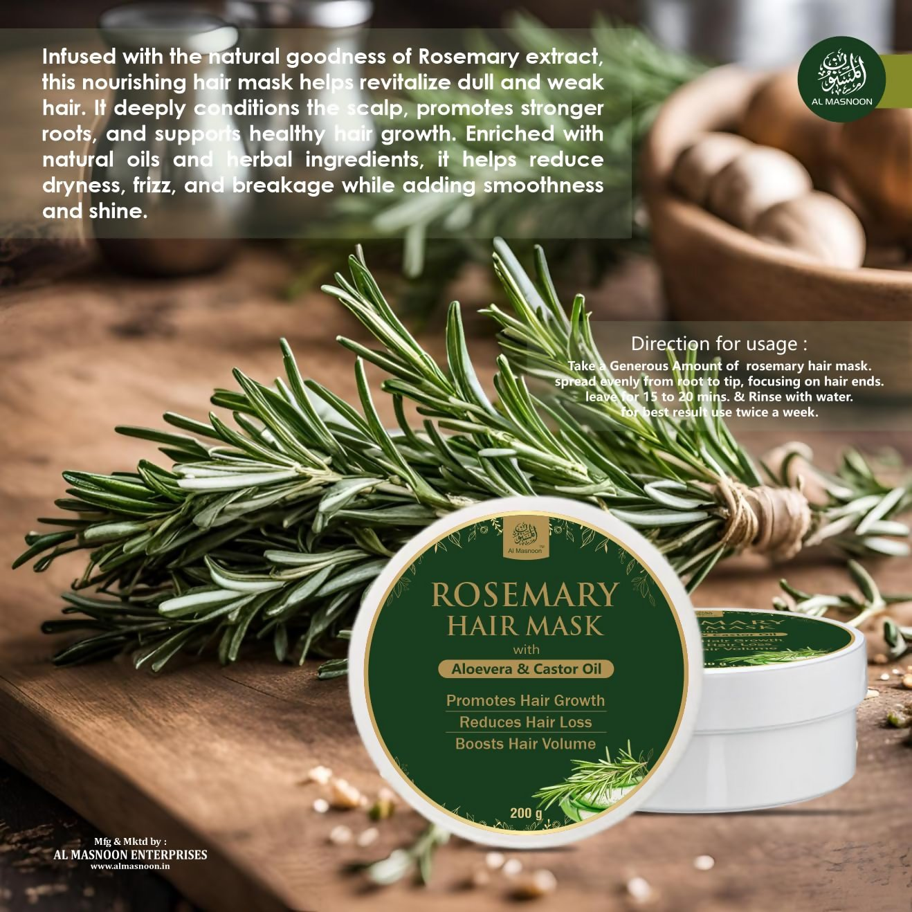 Al Masnoon Rosemary Hair Mask with Aloe Vera & Castor Oil