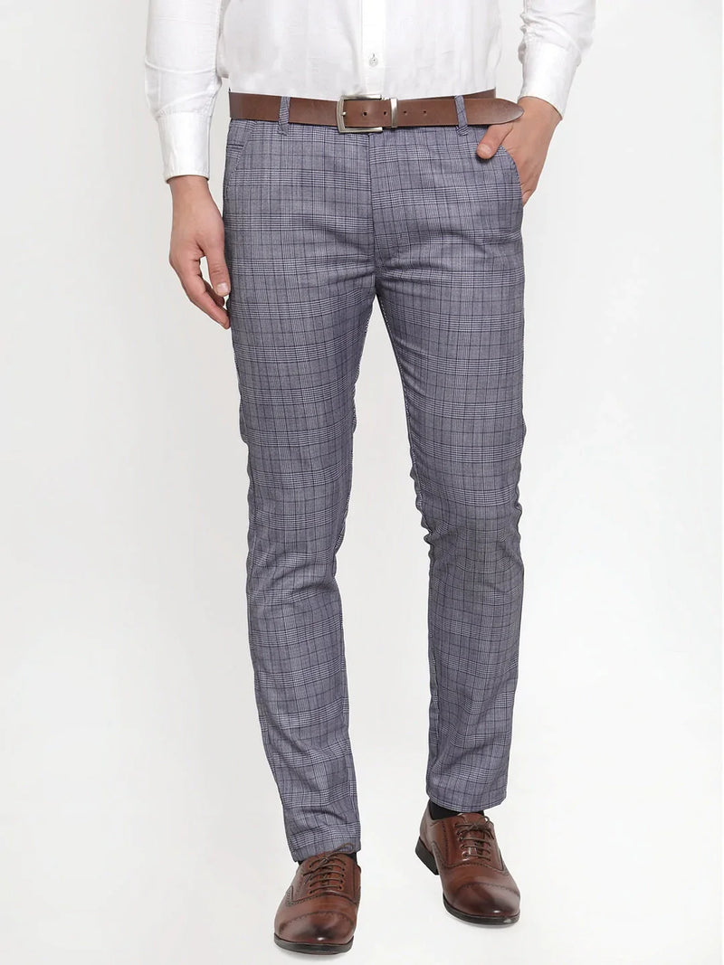 Jainish Men's Blue Checked Formal Trousers ( GP 254Blue )