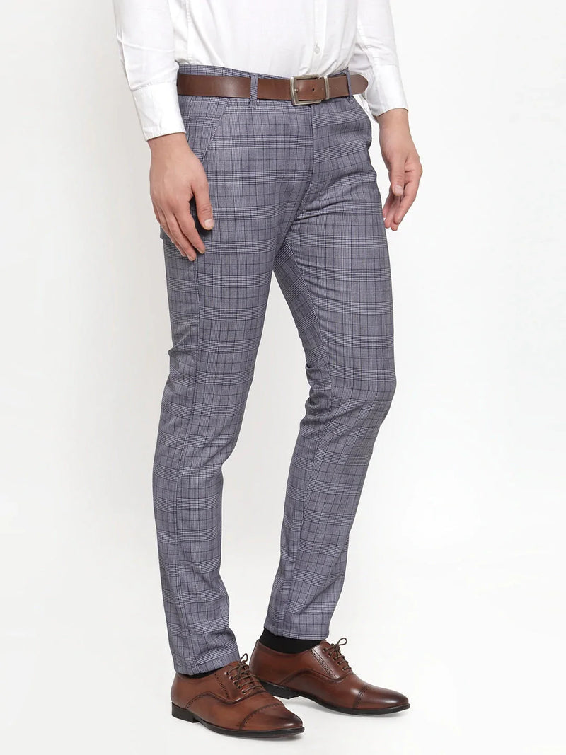 Jainish Men's Blue Checked Formal Trousers ( GP 254Blue )