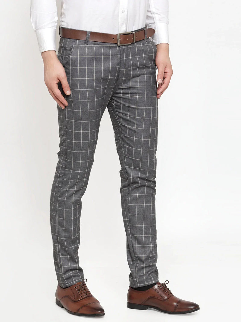 Jainish Men's Grey Checked Formal Trousers ( GP 254Grey )