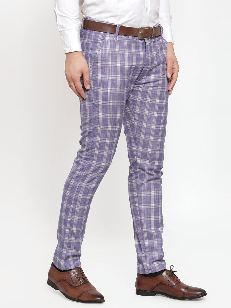 Indian Needle Men's Blue Checked Formal Trousers