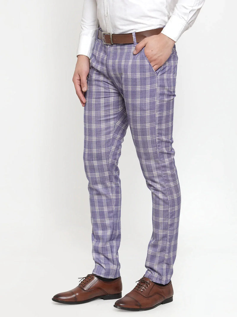 Jainish Men's Blue Checked Formal Trousers ( GP 254Light-Blue )