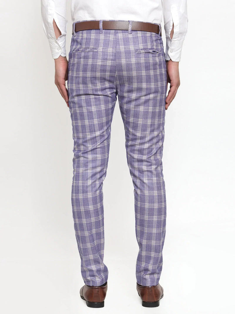 Jainish Men's Blue Checked Formal Trousers ( GP 254Light-Blue )