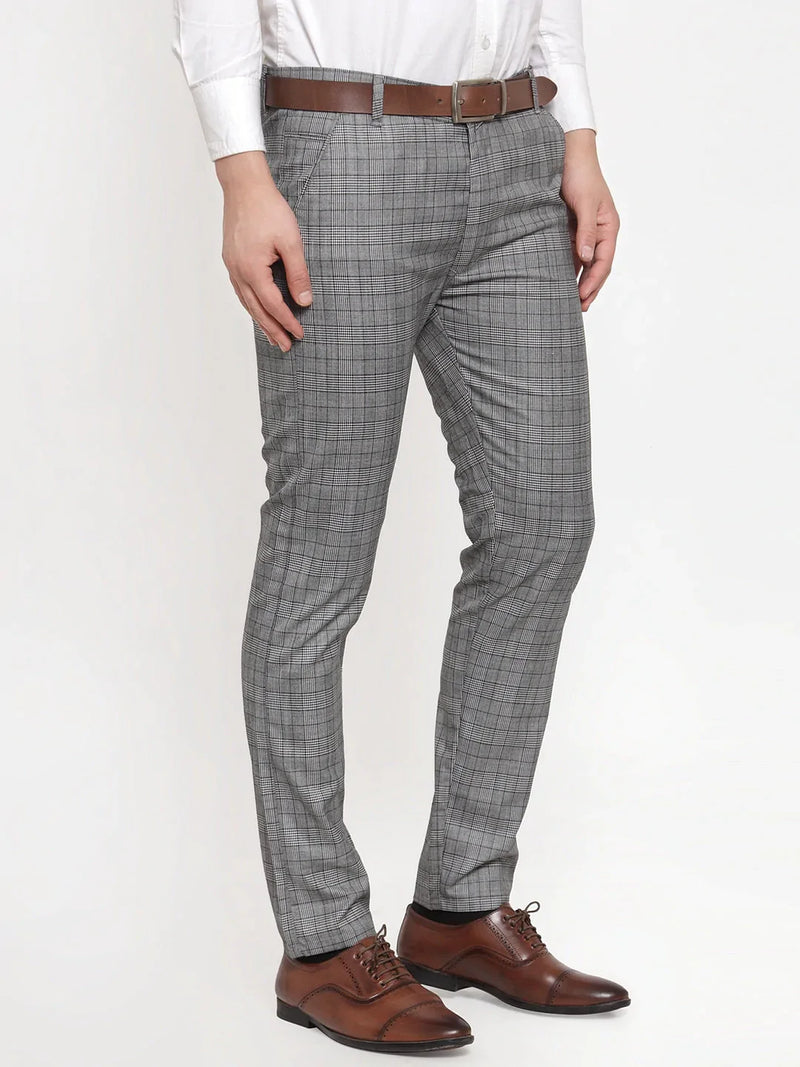 Jainish Men's Grey Checked Formal Trousers ( GP 254Light-Grey )