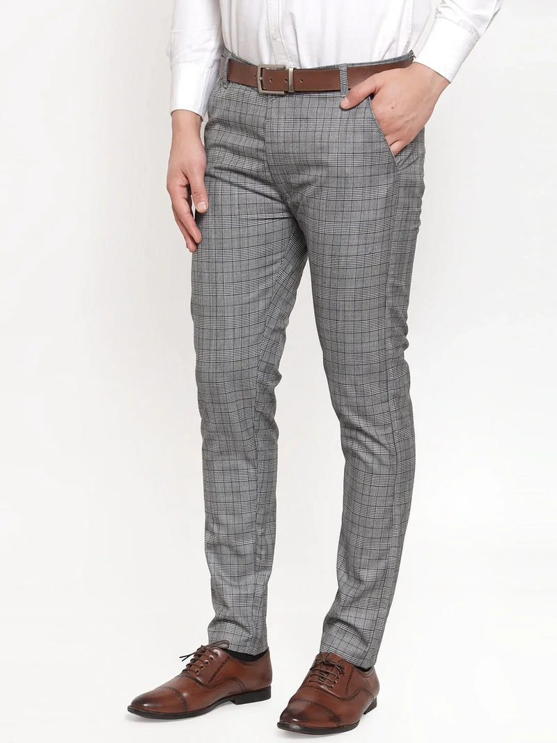 Jainish Men's Grey Checked Formal Trousers ( GP 254Light-Grey )