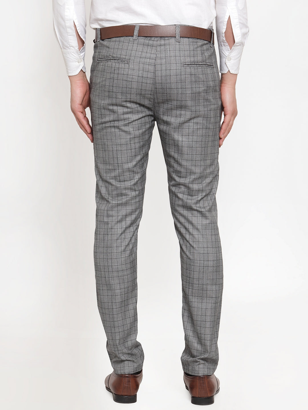 Indian Needle Men's Grey Checked Formal Trousers