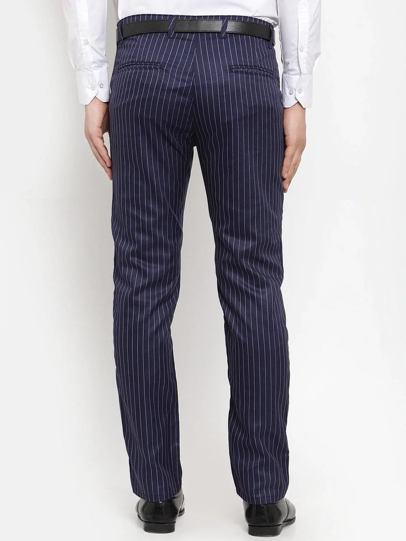 Jainish Men's Blue Cotton Striped Formal Trousers ( FGP 255Navy-Blue )