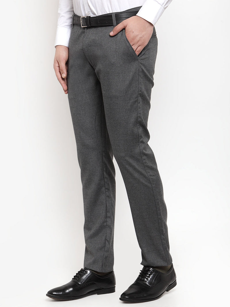 Indian Needle Men's Black Cotton Solid Formal Trousers