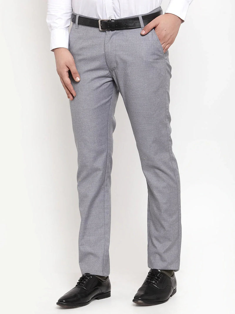 Jainish Men's Grey Cotton Solid Formal Trousers ( FGP 256Grey )