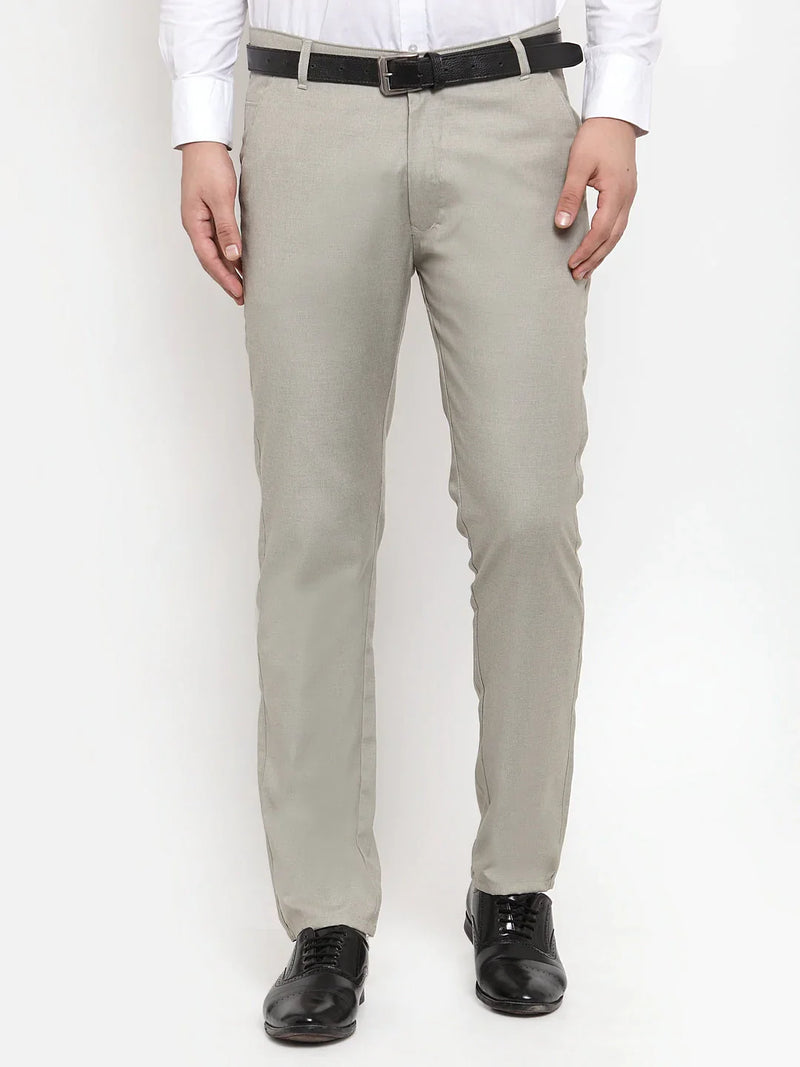 Jainish Men's Grey Cotton Solid Formal Trousers ( FGP 256Light-Grey )