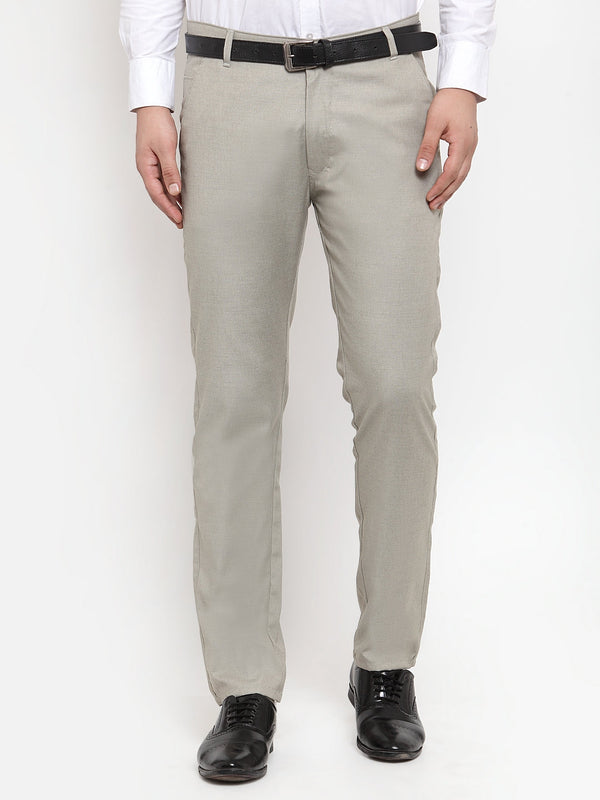 Indian Needle Men's Grey Cotton Solid Formal Trousers