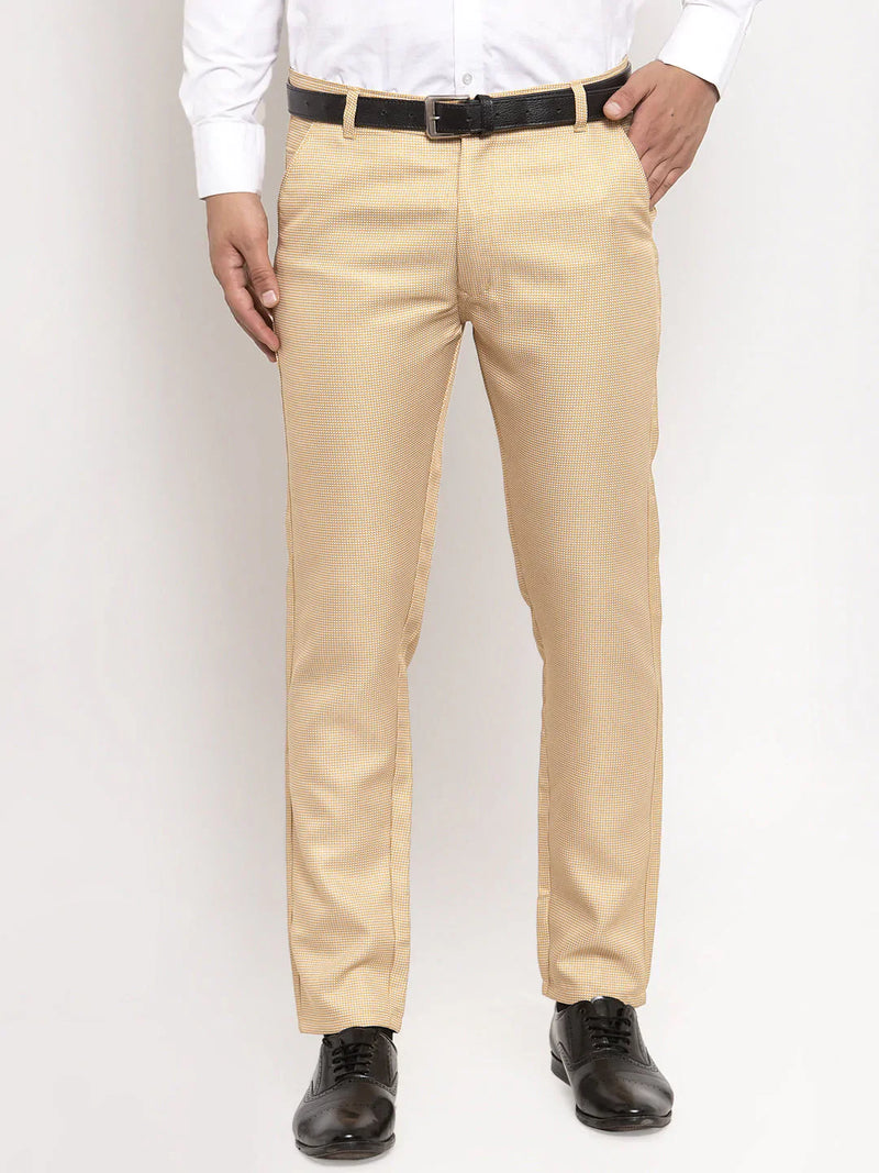 Jainish Men's Gold Cotton Polka Dots Formal Trousers ( GP 257Golden )