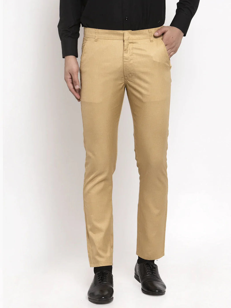 Jainish Men's Beige Cotton Solid Formal Trousers ( FGP 258Beige )