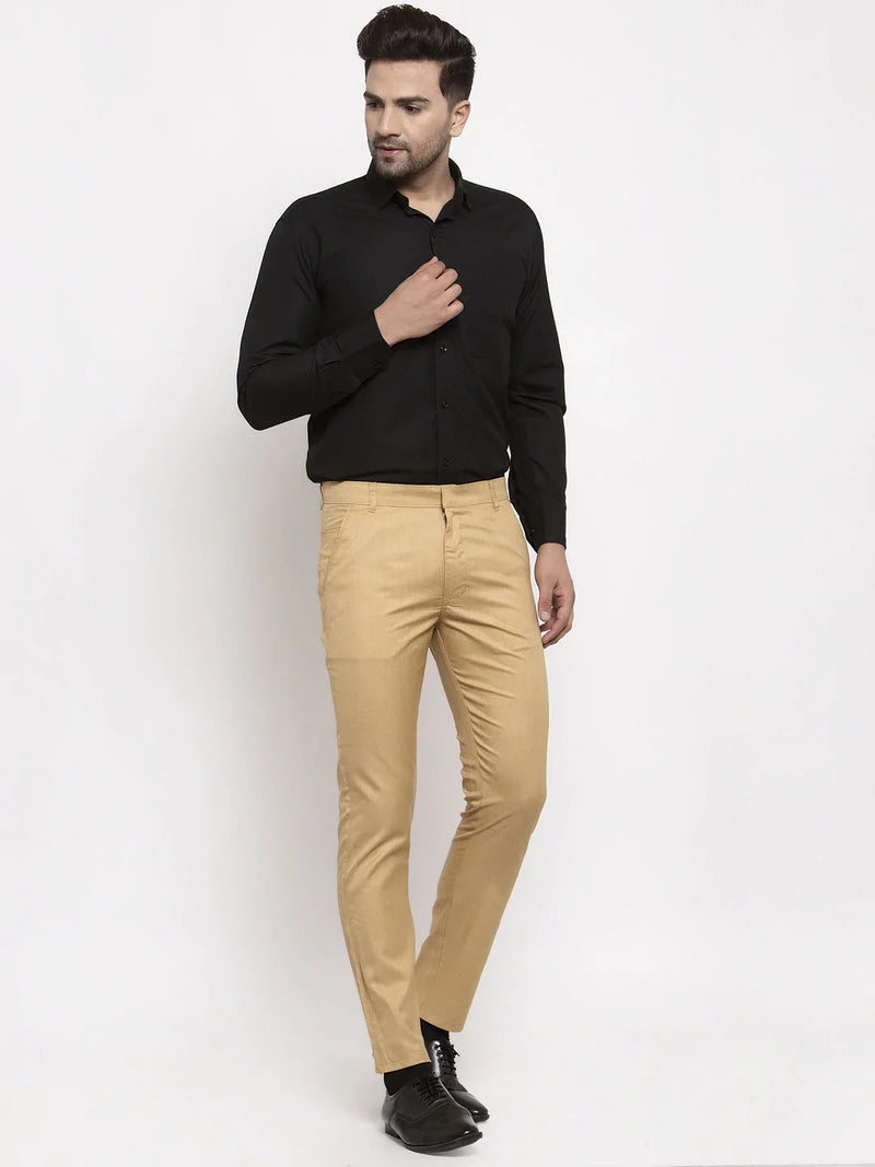 Jainish Men's Beige Cotton Solid Formal Trousers ( FGP 258Beige )