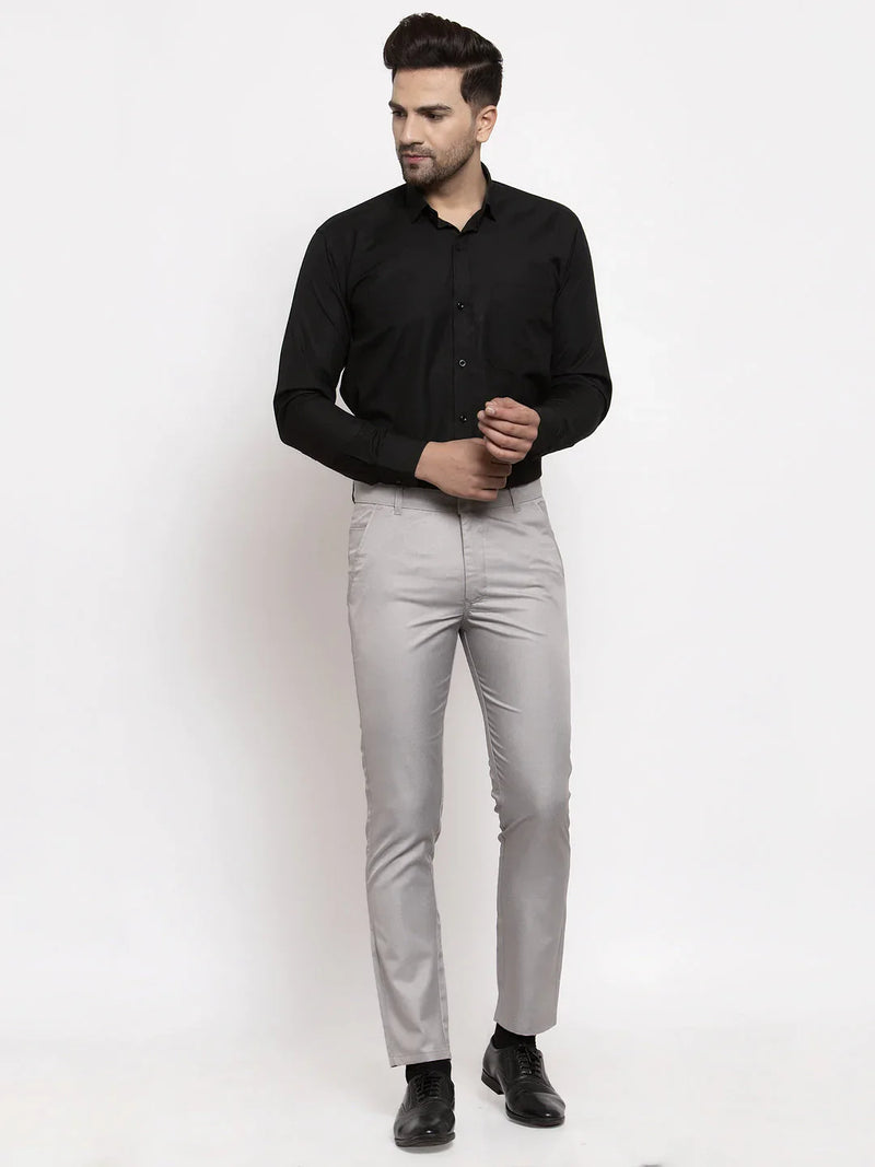 Jainish Men's Grey Cotton Solid Formal Trousers ( FGP 258Light-Grey )