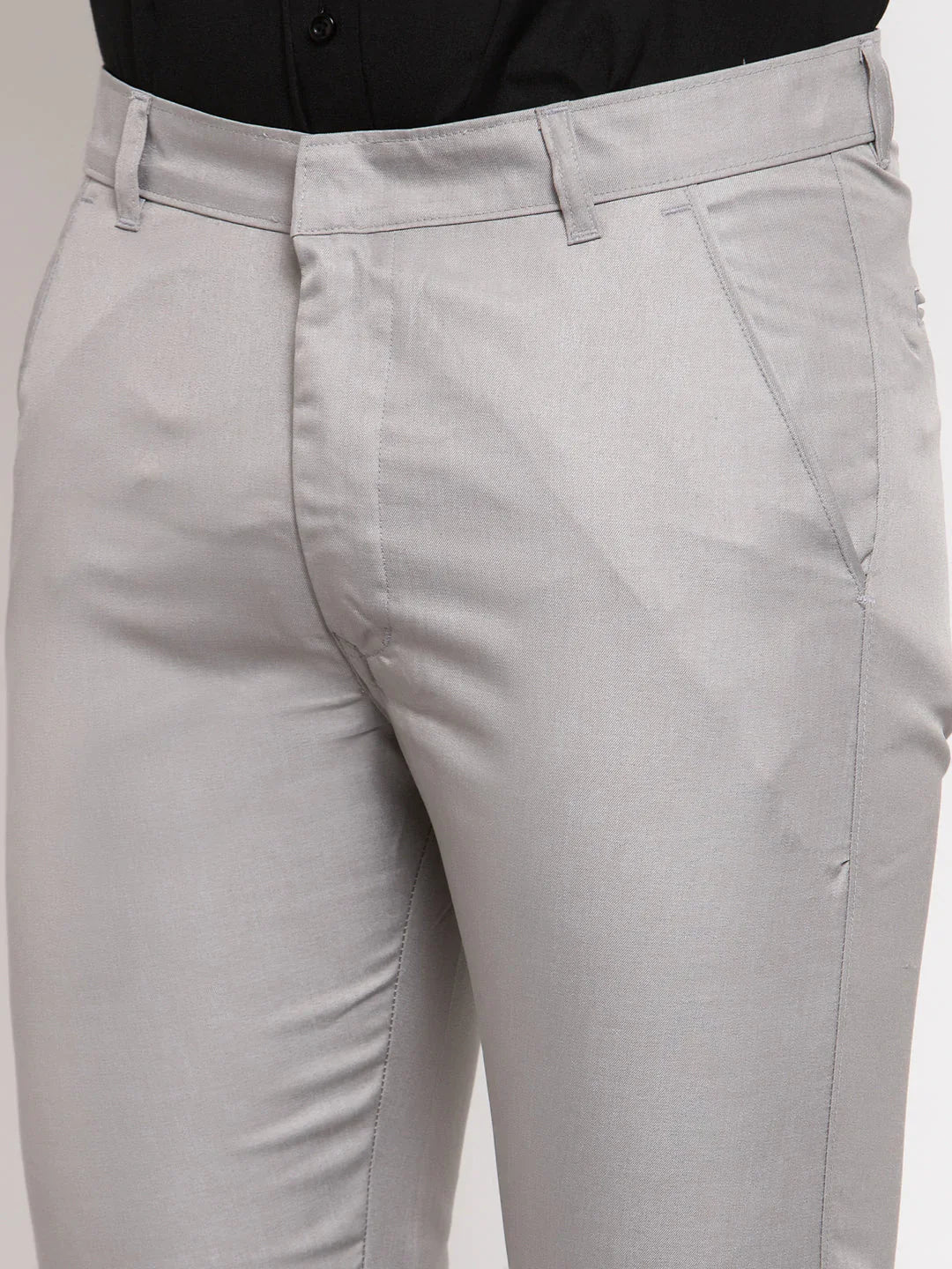 Jainish Men's Grey Cotton Solid Formal Trousers ( FGP 258Light-Grey )