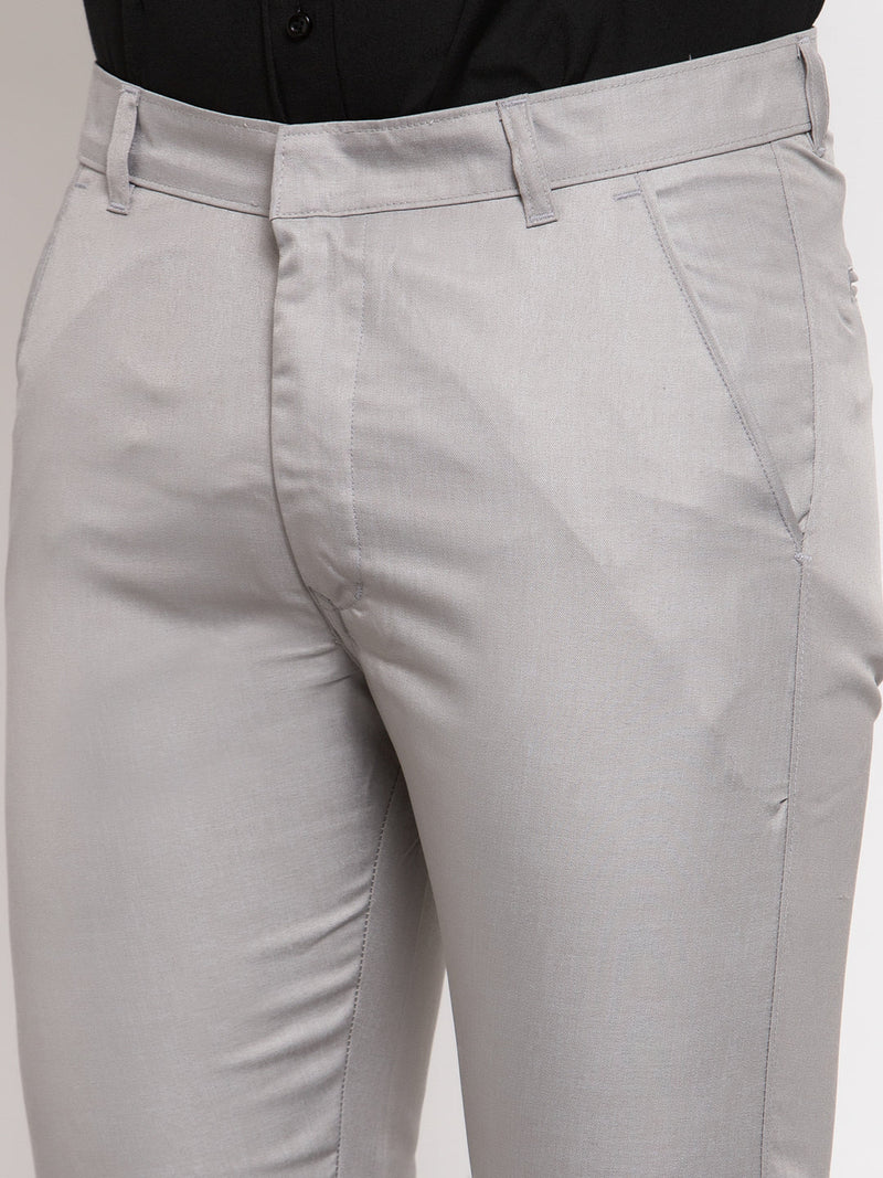 Indian Needle Men's Grey Cotton Solid Formal Trousers