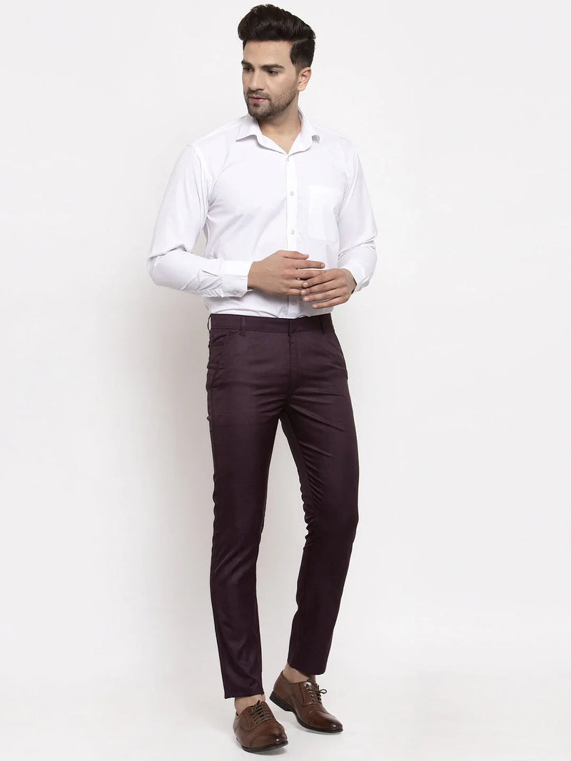 Jainish Men's Purple Cotton Solid Formal Trousers ( FGP 258Purple )