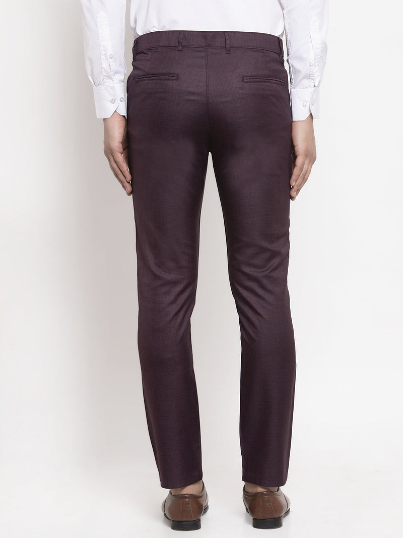 Indian Needle Men's Purple Cotton Solid Formal Trousers