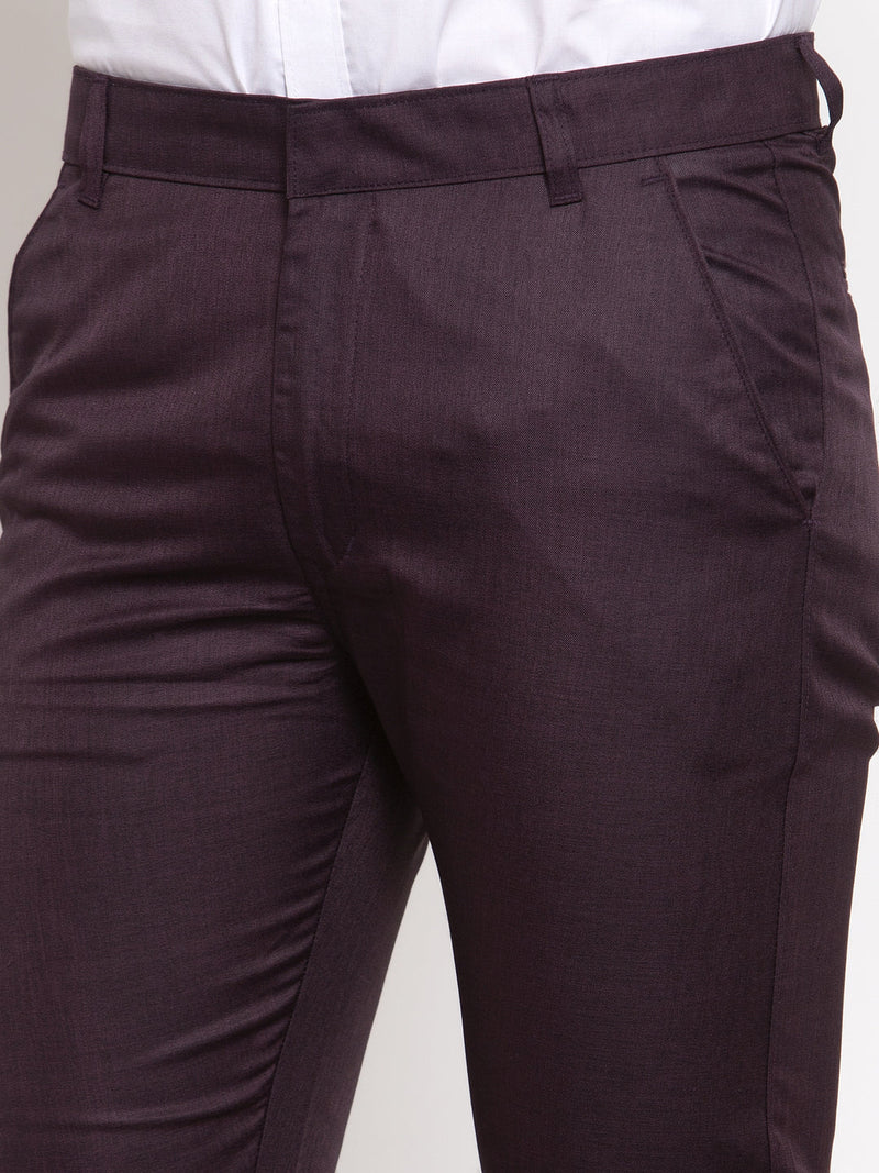 Indian Needle Men's Purple Cotton Solid Formal Trousers