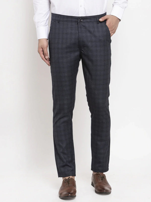 Jainish Men's Black Cotton Checked Formal Trousers ( GP 259Black )