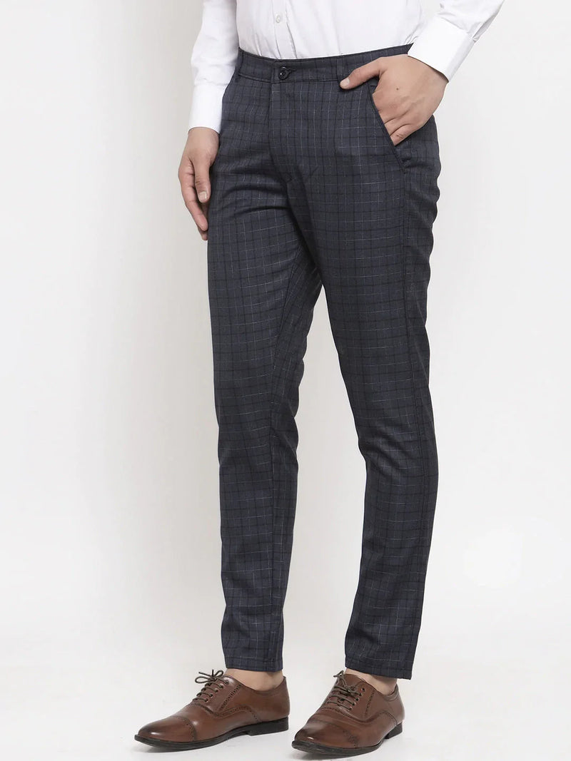 Jainish Men's Black Cotton Checked Formal Trousers ( GP 259Black )