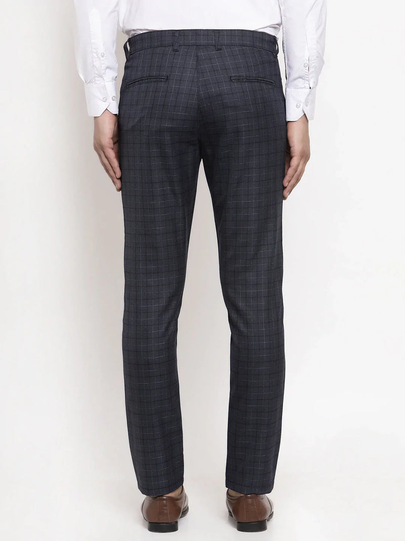 Jainish Men's Black Cotton Checked Formal Trousers ( GP 259Black )