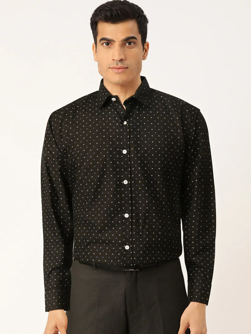 Jainish Black Men's Cotton Printed Formal Shirts ( SF 716Black )