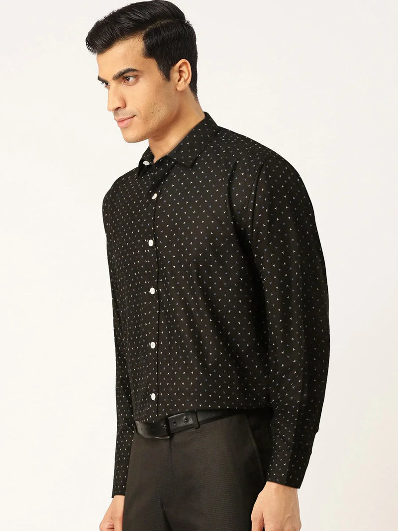 Jainish Black Men's Cotton Printed Formal Shirts ( SF 716Black )