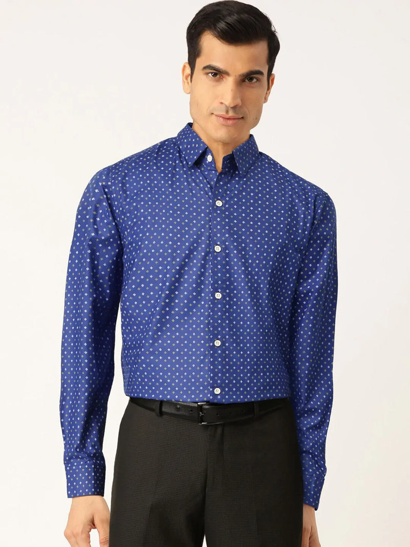 Jainish Blue Men's Cotton Printed Formal Shirts ( SF 716Blue )