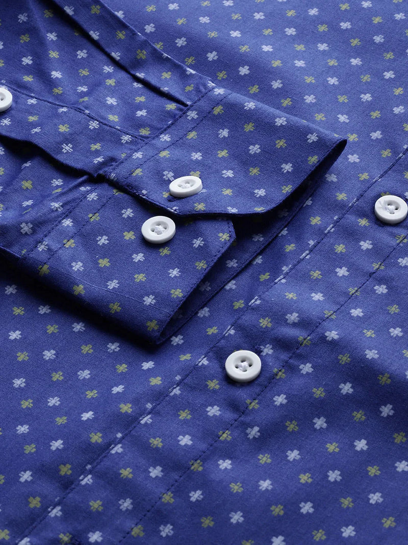 Jainish Blue Men's Cotton Printed Formal Shirts ( SF 716Blue )