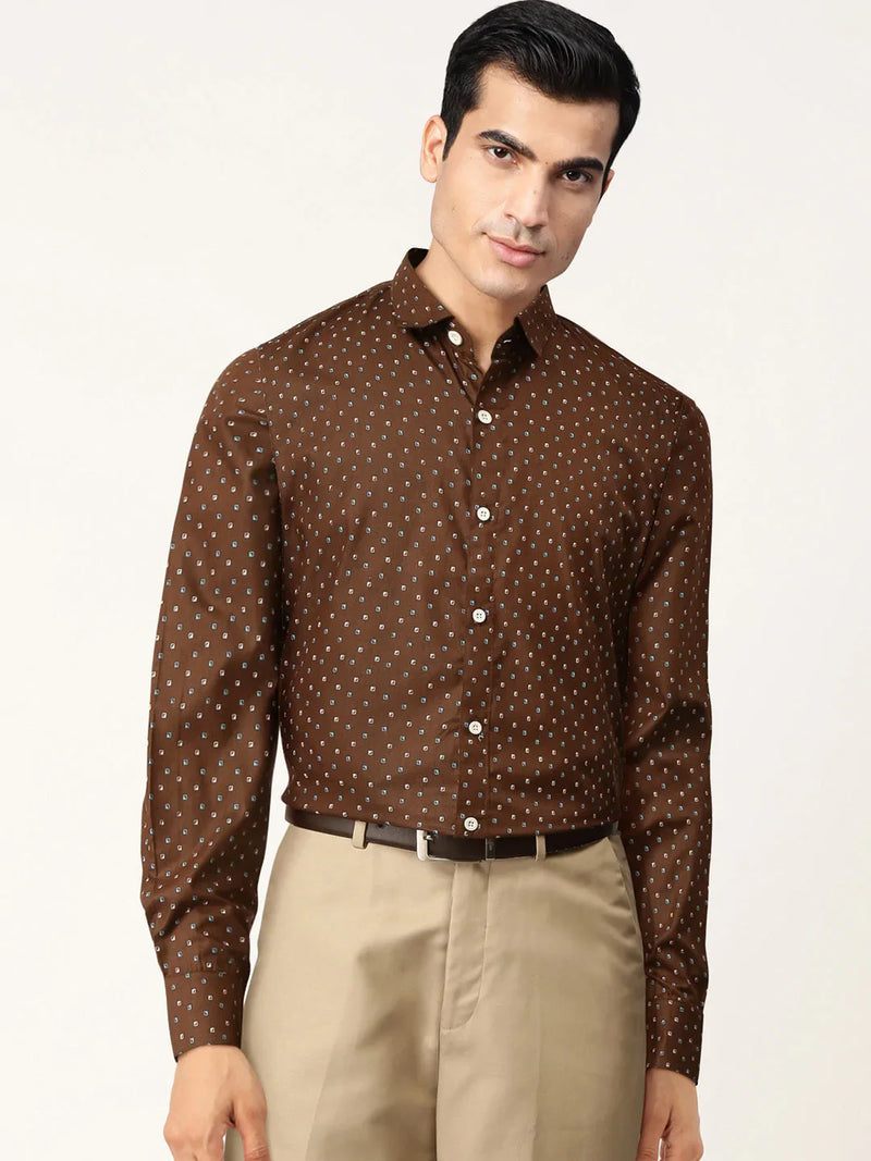 Jainish Brown Men's Cotton Printed Formal Shirts ( SF 716Coffee )