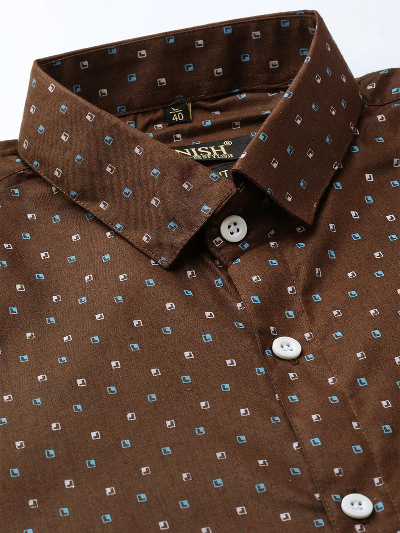 Jainish Brown Men's Cotton Printed Formal Shirts ( SF 716Coffee )